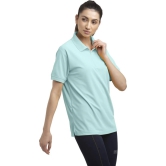 Women Solid Zip Neck Polyester Light Blue T-Shirt