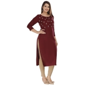 HIGHLIGHT FASHION EXPORT - Wine Rayon Womens Straight Kurti ( Pack of 1 ) - None