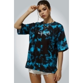 London Hills Tie Dye Tshirt for Women Oversized t Shirts for Women Drop Shoulder Tshirt Half Sleeve T-Shirt Blue Black