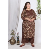 Swasti Cotton Printed Kurti With Palazzo Womens Stitched Salwar Suit - Brown ( Pack of 1 ) - None