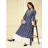 Rangita Women Rayon Blue Embroidered Calf Length A-line Kurti - None