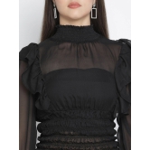 Oxolloxo Black Bishop Sleeves Ruffles Cinched Waist Top