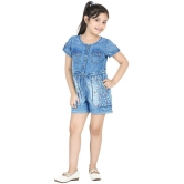 Naughty Ninos Girls Blue Denim Floral Emboidered Jumpsuit - None