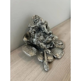 Aarna Creations Metal Ganesha | Silver Gudhal Ganesh | Antique Silver Hand-Carved Ganesh Sitting on Hibiscus