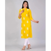 MAUKA Rayon Embroidered Straight Womens Kurti - Yellow ( Pack of 1 ) - None