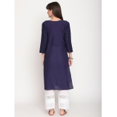 Queenley - Navy Cotton Women's Straight Kurti ( Pack of 1 ) - 4XL