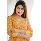 Yellow Floral Printed Anarkali Set 3XL