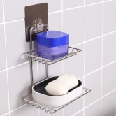 Uttamrobotics Soap Dish Holder-Wall Mounted Double Layered  Stainless Steel Soaps Storage Rack with Hook