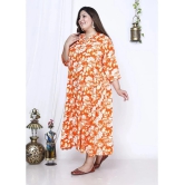 Swasti Cotton Blend Printed Flared Womens Kurti - Orange ( Pack of 1 ) - None