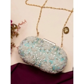 Embellished sea green hand embroided hand clutch party bag