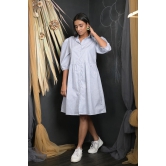 OWO THE LABEL Cotton Dress For Women party wear Knee Length Dress With Collar And Puff Sleeves (OTL-DRS1050)-Blue / M