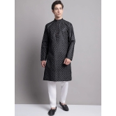 Mens Black Printed Pure Cotton Kurta-XL / Black