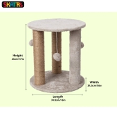 Skatrs Whisker Wonderland Circular Three Scratching Post with Hanging Pom Pom Cat Tree Toy Grey-1.4ft