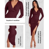 Addyvero Polyester Self Design Midi Womens Bodycon Dress - Maroon ( Pack of 1 ) - None