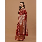 LEELAVATI Banarasi Silk Embellished Saree With Blouse Piece - Red ( Pack of 1 ) - Red