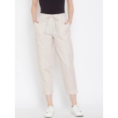 Women Beige Relaxed Regular Fit Self Design Cropped Peg Trousers