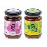 Ta Pickles | Small Onion & Lemon Ginger Green Chilli Pickle | 150g [Pack of 2] Combo Made with Cold Pressed Oil | Homemade | Traditional Indian Taste