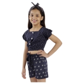 Kids Cave two piece dress for girls fabric- printed rayon (Color_Blue, Size_3 Years to 12 Years) - None