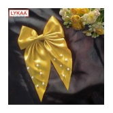 Lykaa Large Satin Hair Bow with Pearls Longtail Clips Hair Accessories for Women -1 Pcs (Multicolor) - Mustard