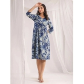 Janasya Cotton Printed Knee Length Womens A-line Dress - Indigo ( Pack of 1 ) - None