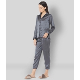 Smarty Pants - Dark Grey Satin Womens Nightwear Nightsuit Sets ( Pack of 1 ) - XL