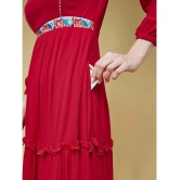 Life with Pockets Rayon Embroidered Above Knee Womens Fit & Flare Dress - Red ( Pack of 1 ) - None