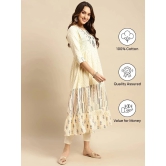 Rangita Women 100% Cotton Off White Yoke Embroidered Self Textured Calf Length Anarkali Kurti - None