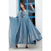 Steel Blue Hand Block Printed Anarkali Set Blue XL