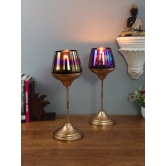 Black Glass Candle Holder and Planter with Stand set of 2-Gold