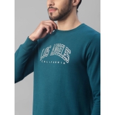 UrbanMark Men Regular Fit Printed Full Sleeves Round Neck Fleece Sweatshirt-Teal Blue - None