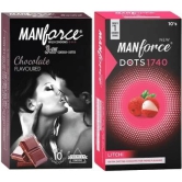 MANFORCE Chocolate flavor condom - 10 Pieces & Extra Dotted Litchi Flavoured Condoms - 10 Pieces Condom (Set of 2 20 Sheets)