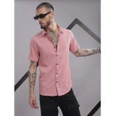 Paul Street Polyester Slim Fit Self Design Half Sleeves Mens Casual Shirt - Pink ( Pack of 1 ) - None