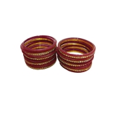 Set of 12 Maroon Glass Bangles with Rhinestones