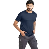 Men Solid Round Neck Polyester Blue T-Shirt