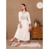 Rangita Women Rayon Off White Embroidered Calf Length Anarkali Kurti - None