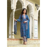 Aqua Blue color Simple and Beautiful Kurta set With Bottom and Dupatta-XL