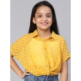 Oxolloxo Girls Yellow Self Design Shirt Style Crop Top