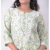 Pravia Lucknowi Chikankari Embroidery Premium Handwork Cotton Long Kurti with Pocket Pants, Flower Print, Set for Women