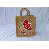 Hand-painted butterfly jute tote bag