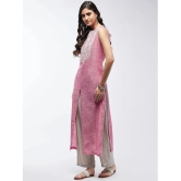 Pannkh Cotton Blend Embroidered Straight Womens Kurti - Pink ( Pack of 1 ) - None