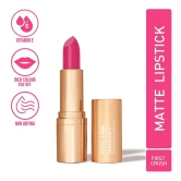 Treasure IT Suede Matte Lipstick - First Crush (Fuchsia Pink Shade) | Long Lasting, Non Drying Bullet Lipstick With Vitamin E, Cocoa Butter (4.2g)