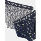 Jockey NB01 Super Combed Cotton Elastane Stretch Printed Brief - Monument/Navy (Pack of 2) - None