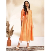 Janasya Cotton Printed A-line Womens Kurti - Orange ( Pack of 1 ) - None