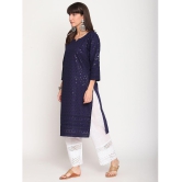 Queenley - Navy Cotton Women's Straight Kurti ( Pack of 1 ) - 4XL