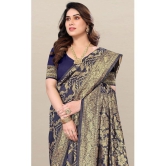 Om Shantam Sarees Banarasi Silk Embellished Saree With Blouse Piece - Navy Blue ( Pack of 1 ) - Navy Blue