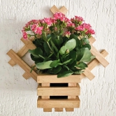 BARISH - Wall Mounted Planter - Diamond Single | Handcrafted with Rubberwood | Indoor Hanging Planter with Wall Mount Stand 16 x 16 x 6 Inches