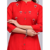 MAUKA Rayon Embroidered Front Slit Womens Kurti - Red ( Pack of 1 ) - None