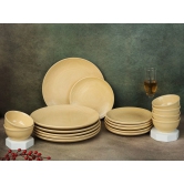 Reactive Handcrafted Premium Ceramic Dinner Set | 6 Dinner Plates, 6 Quarter Plates, and 6 Small Dinner Bowl | Stoneware | Microwave and Dishwasher Safe | Pack of 18 | Yellow Ten