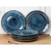 Handcrafted Reactive Glaze Ceramic Dinner Plates, 6 Pieces Serving for 6, Microwave and Dishwasher Safe, Bone-ash Free, Full Plate Set Crockery for Dining and Gifting, Reactive Blue