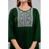 Kapadia Rayon Embroidered A-line Womens Kurti - Green ( Pack of 1 ) - None